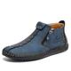 JCAKES Men Chukkas Boots Swith Zipper, Casual Slip on Loafers Chukka Ankle Boots Comfortable Leather Boots Outdoor Walking Driving,Blue,38