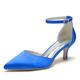 WeFloHsL Women Pointed Toe Kitten Heel Court Shoes Ankle Strap Satin Wedding Bridal Party Shoes 2102-01,Blue,4 UK