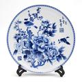 Chinese Blue & White Porcelain Plate of 10'' Oriental Floral Pattern Ceramic Craft for Decorative Ornaments (Flower and Magpie)