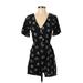 Madewell Romper V-Neck Short sleeves: Black Floral Rompers - Women's Size X-Small