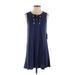 1.State Casual Dress - Mini High Neck Sleeveless: Blue Solid Dresses - Women's Size Small