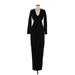 Express Casual Dress - Formal Plunge 3/4 sleeves: Black Solid Dresses - Women's Size 8