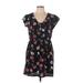 Tucker for Target Casual Dress - Mini V-Neck Short sleeves: Black Floral Dresses - Women's Size Large