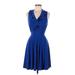 Just... Taylor Casual Dress - Fit & Flare: Blue Solid Dresses - Women's Size 6