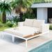 Modern Design Outdoor Daybed with Side Wood Shelf for Drinks, 2 in 1 Padded Chaise Lounges with Removable Cushions