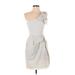 BCBGMAXAZRIA Cocktail Dress - Mini One Shoulder Sleeveless: Gray Dresses - Women's Size 2