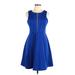 Guess Cocktail Dress - A-Line Crew Neck Sleeveless: Blue Print Dresses - Women's Size 10