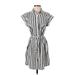 Express Outlet Casual Dress - A-Line High Neck Short sleeves: Gray Stripes Dresses - Women's Size Small