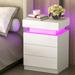 Wrought Studio™ Dessirae Nightstand w/ LED Light, 3 Drawers & 1 Flapping Storage, Night Stand Glossy Front Wood in White | Wayfair