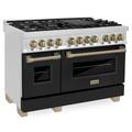 Zline Autograph Edition 48" 6.0 Cu. Ft. Dual Fuel Range w/ Gas Stove & Electric Oven In Stainless Steel w/ Black Matte Door & Champagne Bronze | Wayfair