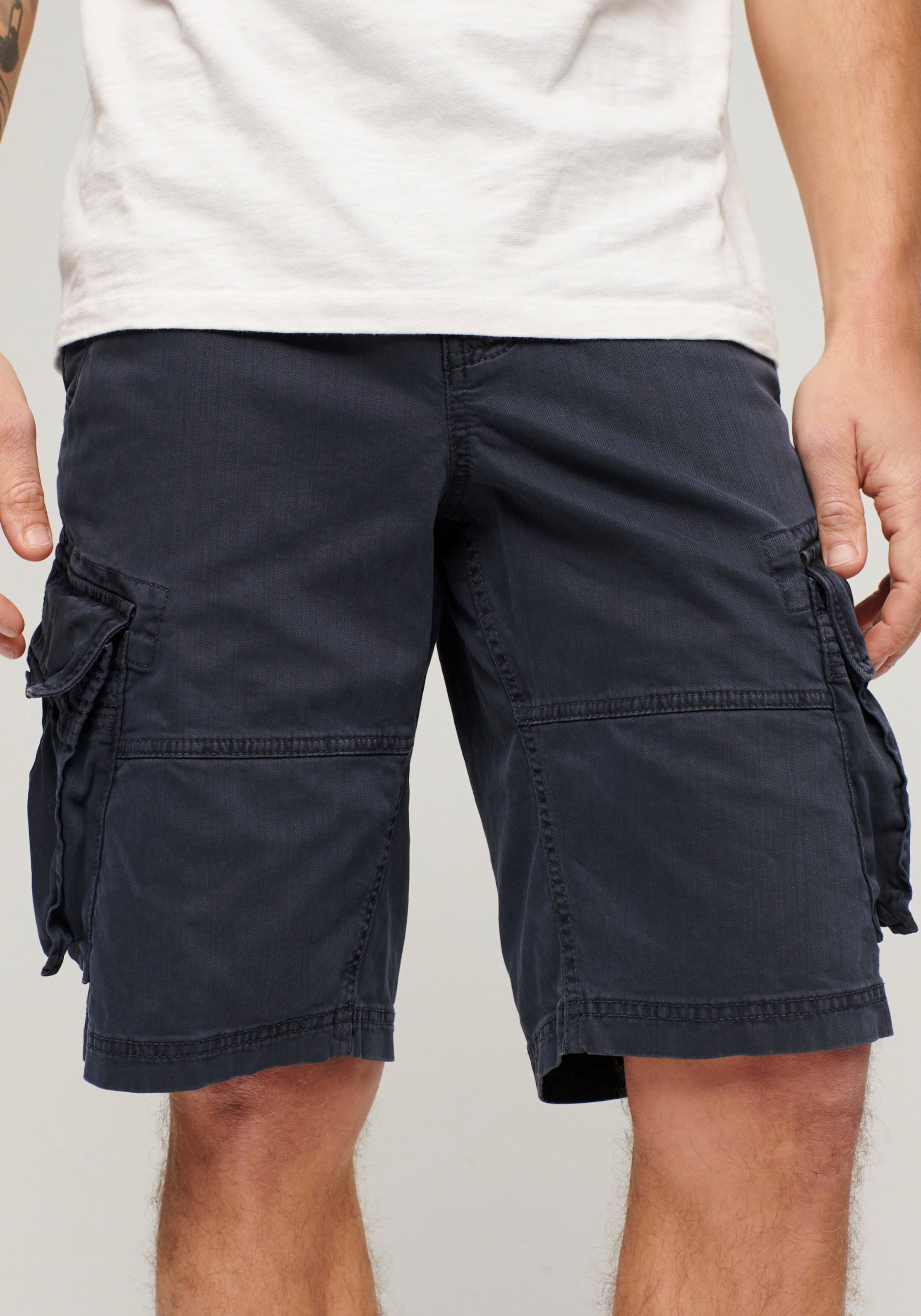 Cargobermudas SUPERDRY "CORE CARGO SHORT", Herren, Gr. 30, N-Gr, blau (eclipse navy), Web, Obermaterial: 100% Baumwolle, unifarben, straight fit knielang, Hosen