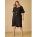 Plus Size Embellished Linen Blend Dress