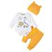 6 Months Baby Boys Clothes 9 Months Boys 3PCS Fall Winter Outfits Set Animals Print Infant Boys Long Sleeve Top Pants Set with Hat Yellow