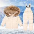 Lilgiuy Kid Ski Suit Boys Girls Casual Solid Color Windproof Down Jacket and Elastic Adjustable Pants Sets Winter Warm Ski and Snowboarding Suit Holiday Gifts Beige (1-6Years)