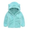 QUYUON Toddler Fleece Jacket Clearance Long Sleeve Fleece Jacket Toddler Baby Boys Girls Solid Color Plush Cute Bear Ears Winter Hoodie Thick Coat Jacket Light Blue 2T-3T