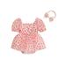 Gwiyeopda Newborn Girl Princess Outfit Short Sleeve Heart Print A-line Romper Dress with Headband Clothes