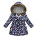 QUYUON Toddler Boys Rain Jacket Discounts Long Sleeve Puffer Jacket Toddler Baby Floral Print Jacket Parkas Hoodies Tops for Kids Winter Thick Warm Windproof Coat Outwear Jackets Navy 4T