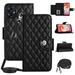 SaniMore Case for Samsung Galaxy A05S PU Leather 3D Lattice Stylish for Girls Crossbody Lanyard Flip Kickstand Card Slots Cash Pocket Magnetic Clasp Full Protective Shockproof Wallet Shell Black