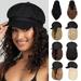 Cap with Hair Extensions Short Curly Wavy Bob Hairstyle Wig Hat Beret Attached Synthetic Hairpiece for Women Natural Black-B