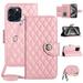 SaniMore Case for iPhone 14 Pro PU Leather 3D Lattice Stylish for Girls Crossbody Lanyard Flip Kickstand Card Slots Cash Pocket Magnetic Clasp Full Body Protective Shockproof Wallet Shell Pink