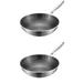 Set of 2 Stainless Steel Wok Electric Stove Heavy Duty Griddle Pan Cookware Induction Chinese Everyday Work