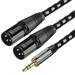 Bochara Braided Dual XLR Male to 3.5mm Stereo Jack Male OFC Aux Audio Cable Foil and Braided Shielded Mixed Black 1.5m