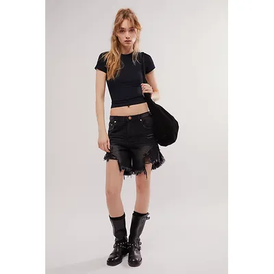 OneTeaspoon Frankies Cutoff Shorts at Free People in Double Black, Size: 25