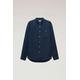 Woolrich Men Garment-Dyed Pure Linen Shirt with Band Collar Blue Size L