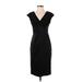 Adrianna Papell Casual Dress - Midi V-Neck Short sleeves: Black Print Dresses - Women's Size 4