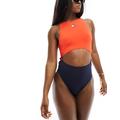 Tommy Jeans heritage cut out colour block swimsuit in red & blue-Multi