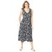 Plus Size Women's Sleeveless Button Front Dress by Woman Within in Black Stencil Flower (Size 1X)