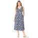 Plus Size Women's Sleeveless Button Front Dress by Woman Within in Navy Stencil Flower (Size 6X)