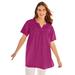 Plus Size Women's Smocked Split Neck Tunic by Woman Within in Raspberry (Size M)