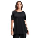 Plus Size Women's Stretch Knit Boatneck Swing Tunic by The London Collection in Black (Size M)