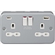 KnightsBridge 13A 2G SP Metal Clad Switched Socket with Dual USB C+A