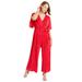 Plus Size Women's Wide-Leg Plisse Jumpsuit by June+Vie in Vivid Pink (Size 14/16)