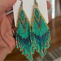 Anthropologie Jewelry | Beaded Drop Earrings Peacock Colors! Handmade Style Boho Statement Jewelery | Color: Blue/Green | Size: Os