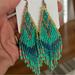 Anthropologie Jewelry | Beaded Drop Earrings Peacock Colors! Handmade Style Boho Statement Jewelery | Color: Blue/Green | Size: Os