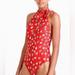 J. Crew Swim | J.Crew One Piece Swimsuit High Tie Neck Open Back Red Floral Print Size 6 | Color: Gray/Red | Size: 6