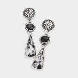 Free People Jewelry | New Bohemian Western Howlite Black White Stone Dangle Earrings | Color: Black/Silver | Size: Os