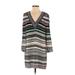 Diane von Furstenberg Casual Dress - Shift V Neck 3/4 sleeves: Gray Stripes Dresses - Women's Size 4