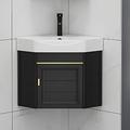 Small Corner Bathroom Vanity Cabinet and Sink - Wall Mounted Utility Washing Hand Basin with Storage - Ceramic Laundry Tub Sink Combo with Hot and Cold Faucet