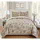 Home Collection 3pc Full/Queen Bedspread Quilt Set Floral Beige Pink Blue Taupe Green Flowers Leaves Over Size New