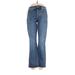 Lands' End Jeans - High Rise Flared Leg Boyfriend: Blue Bottoms - Women's Size 8 - Sandwash