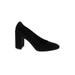 Salvatore Ferragamo Heels: Slip-on Chunky Heel Minimalist Black Print Shoes - Women's Size 8 1/2 - Almond Toe