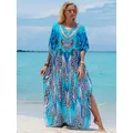 Robe longue style bohème pour femmes grande taille kaftan imprimé col en V sexy vêtements de