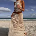 Jupe Longue Plissée en Mousseline de Soie pour Femme Tenue Élégante Sexy Dos aux Mode