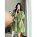 Robes de grossesse à col rond patchwork pour femmes enceintes vêtements d'été verts grande taille