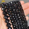 Perles rondes en cristal de verre noir à facettes perles d'espacement adt pour bijoux bracelets de
