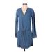 Paige Casual Dress - Mini V-Neck Long sleeves: Blue Solid Dresses - Women's Size X-Small